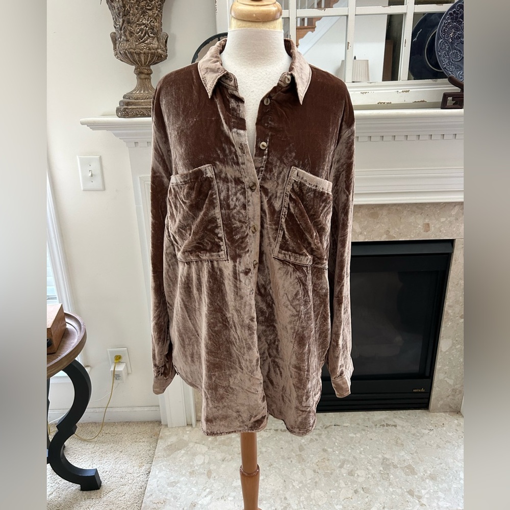 Pilcro Brown Velvet Button Down Shirt